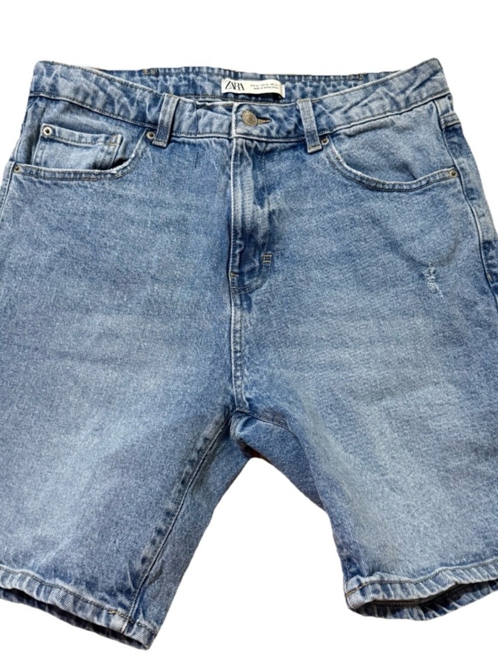 Zara Light Wash Cotton Blend Distressed Dad Jean Denim Shorts Jorts